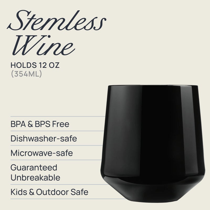 Drinique Unbreakable Stemless Wine Glasses - Set of 4 - Made in USA 12 oz Tritan Unbreakable Plastic Wine Glasses, Reusable for Indoor or Outdoor Use, BPA Free & Shatterproof, Black - Image 5